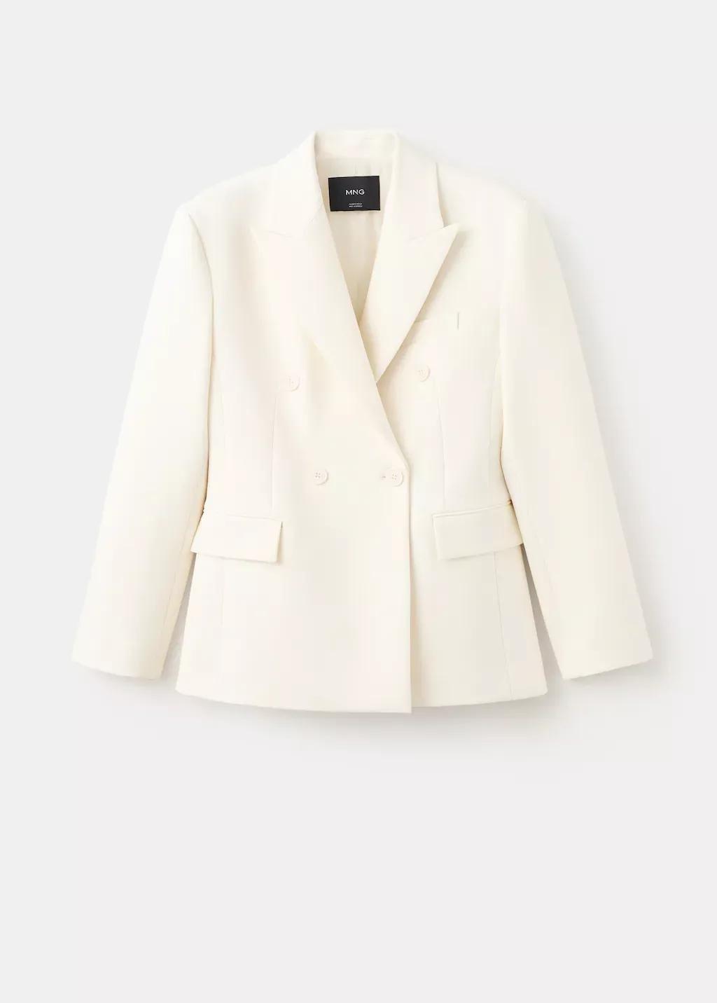 Beige Fitted Double-Breasted Blazer, Light Beige, large image number 8