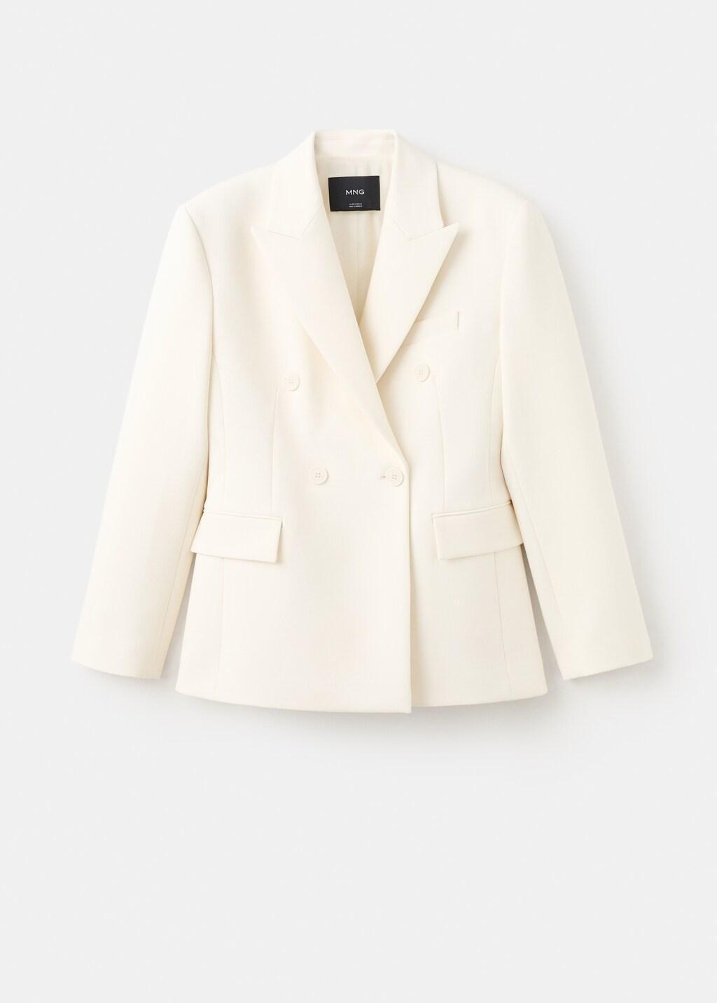 Beige Fitted Double-Breasted Blazer, Light Beige, large image number 8