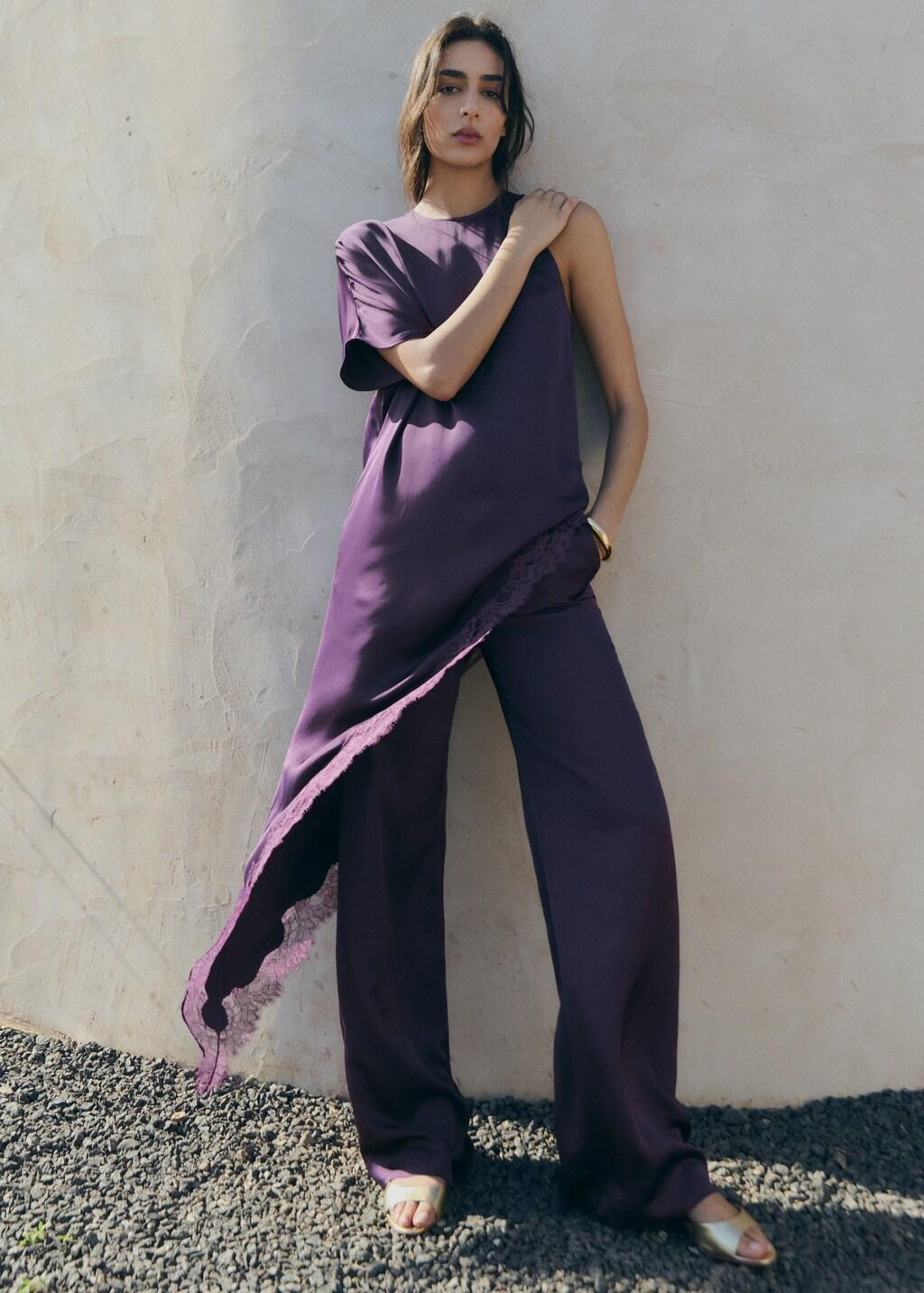 Purple Straight Mid-Rise Trousers, Purple, medium