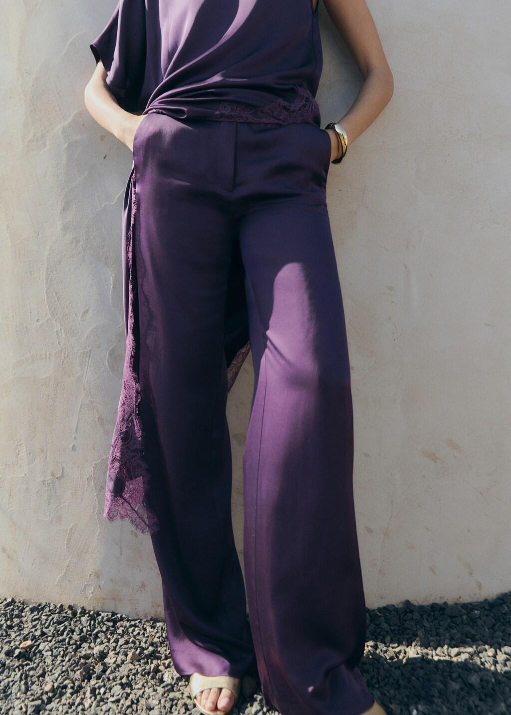 Purple Straight Mid-Rise Trousers, Purple, large image number 3