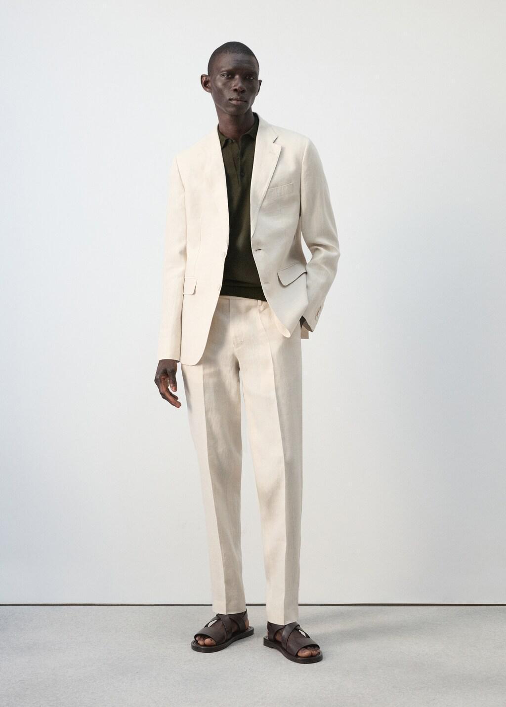 Beige Amalfi Linen Slim-Fit Suit Trousers, Light Beige, medium