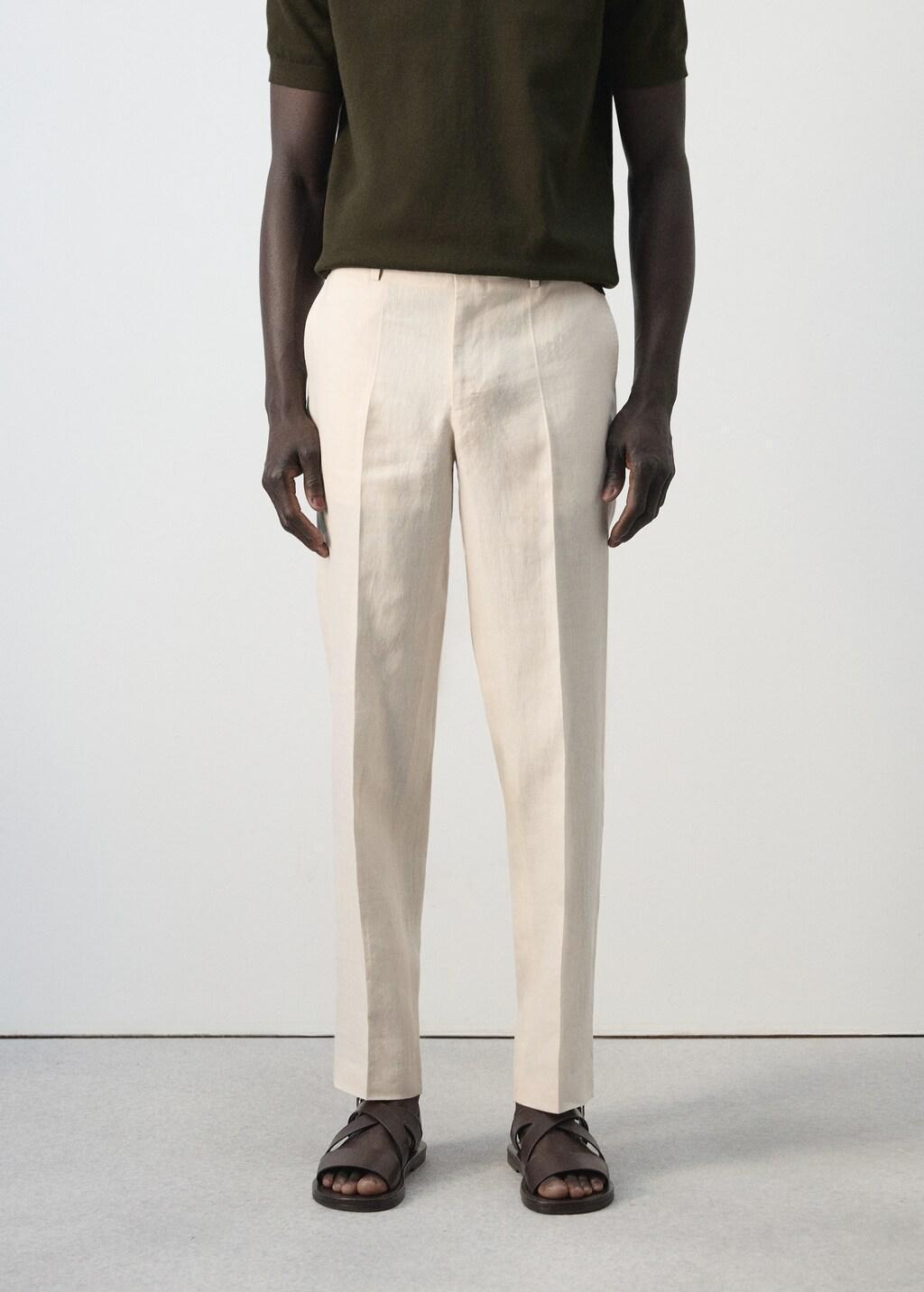 Beige Amalfi Linen Slim-Fit Suit Trousers, Light Beige, large image number 3