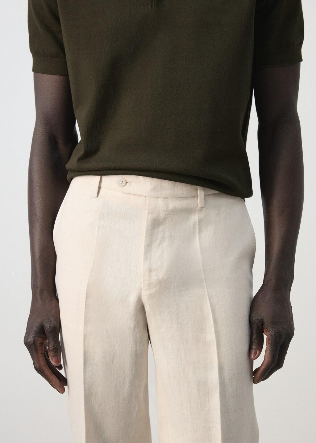 Beige Amalfi Linen Slim-Fit Suit Trousers, Light Beige, large image number 4