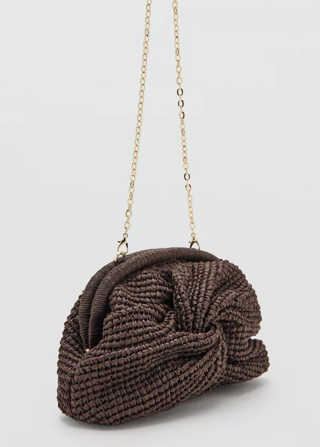 Dark Brown Natural Fibre Handbag, Dark Brown, large image number 1