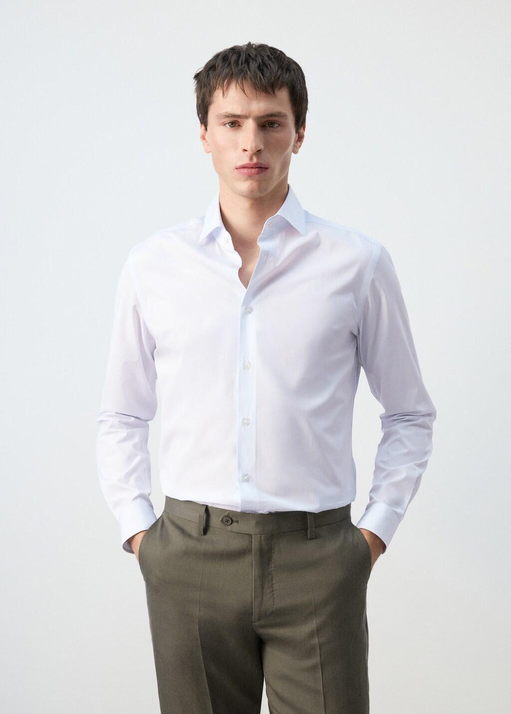 White 100% Cotton Striped Slim-Fit Shirt, White, large image number 3