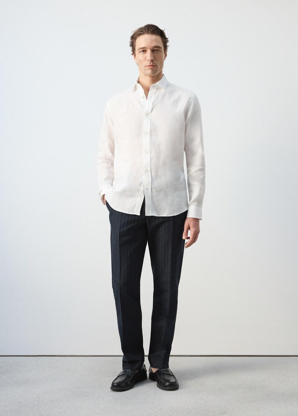 White Regular-Fit 100% Linen Shirt, White, large image number 0
