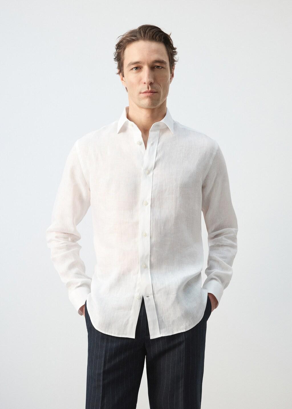 White Regular-Fit 100% Linen Shirt, White, large image number 3