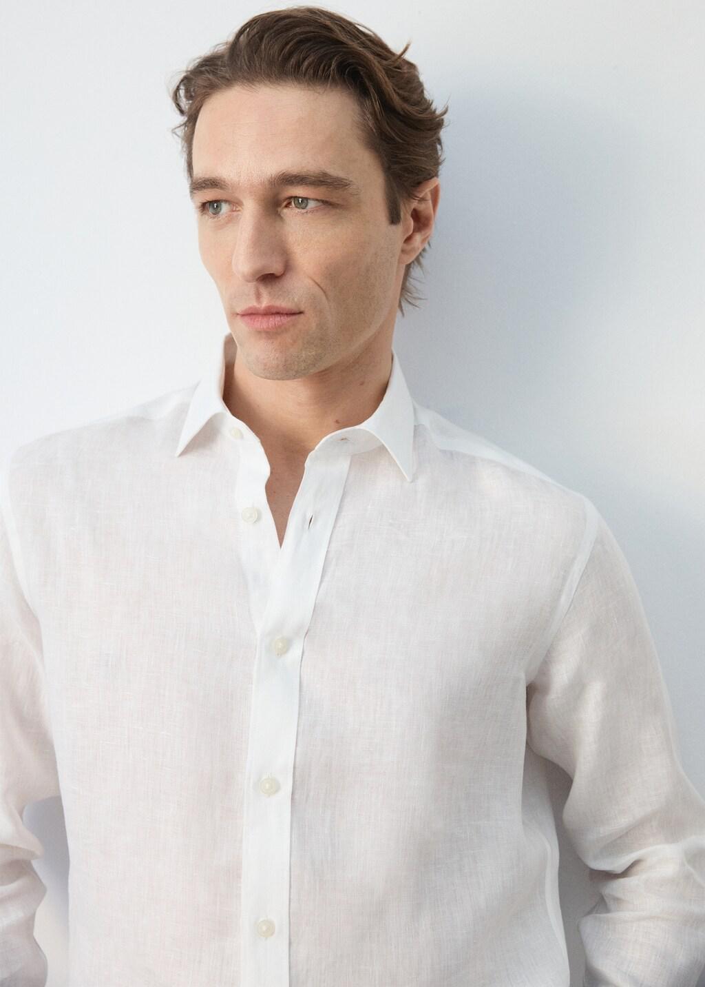 White Regular-Fit 100% Linen Shirt, White, large image number 4