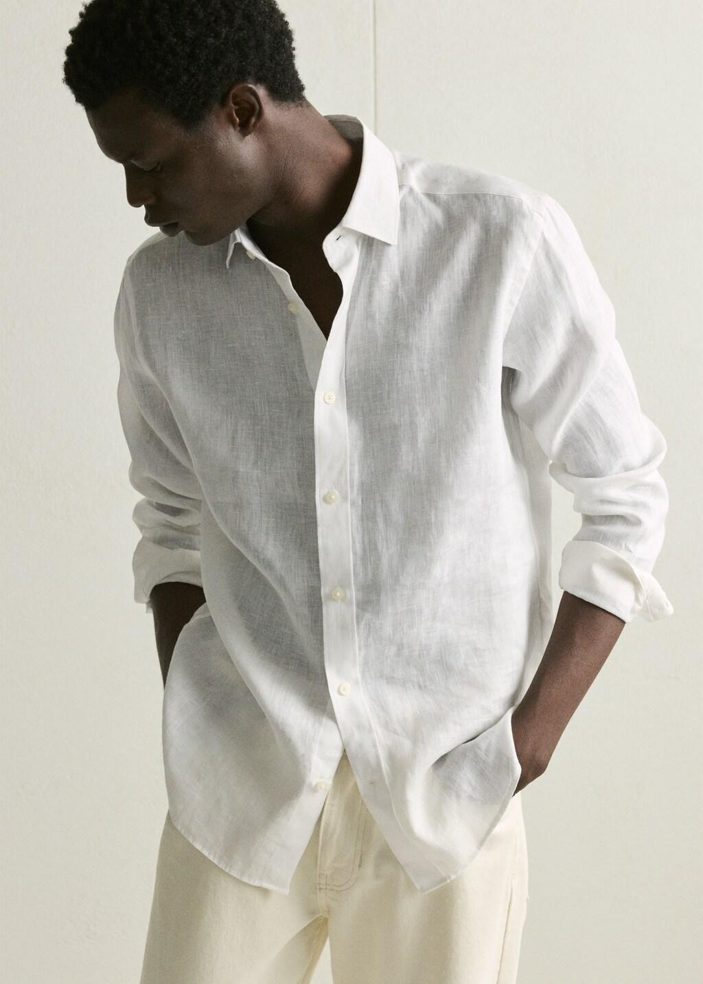 White Regular-Fit 100% Linen Shirt, White, large image number 6