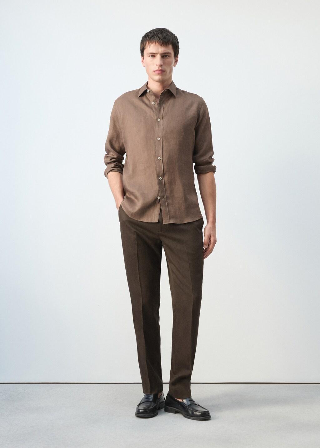 Brown Regular-Fit 100% Linen Shirt, Dark Brown, medium