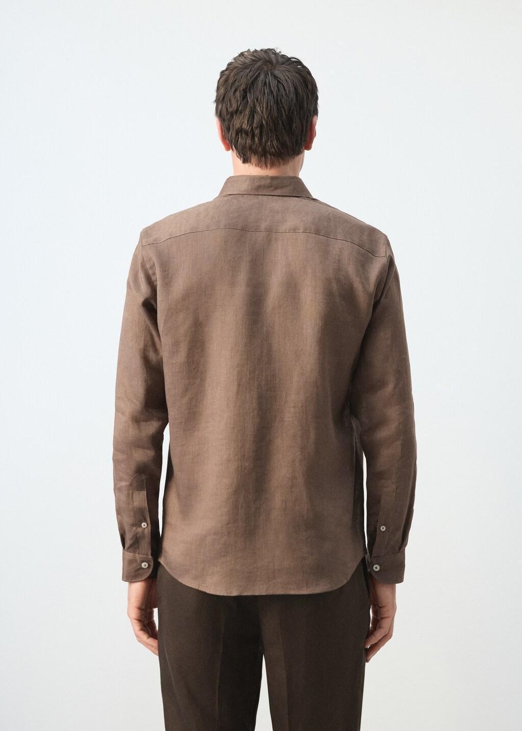 Brown Regular-Fit 100% Linen Shirt, Dark Brown, large image number 2