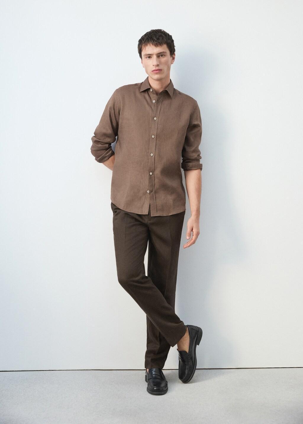 Brown Regular-Fit 100% Linen Shirt, Dark Brown, large image number 4