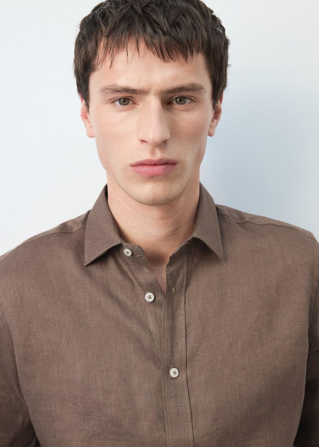 Brown Regular-Fit 100% Linen Shirt, Dark Brown, large image number 6
