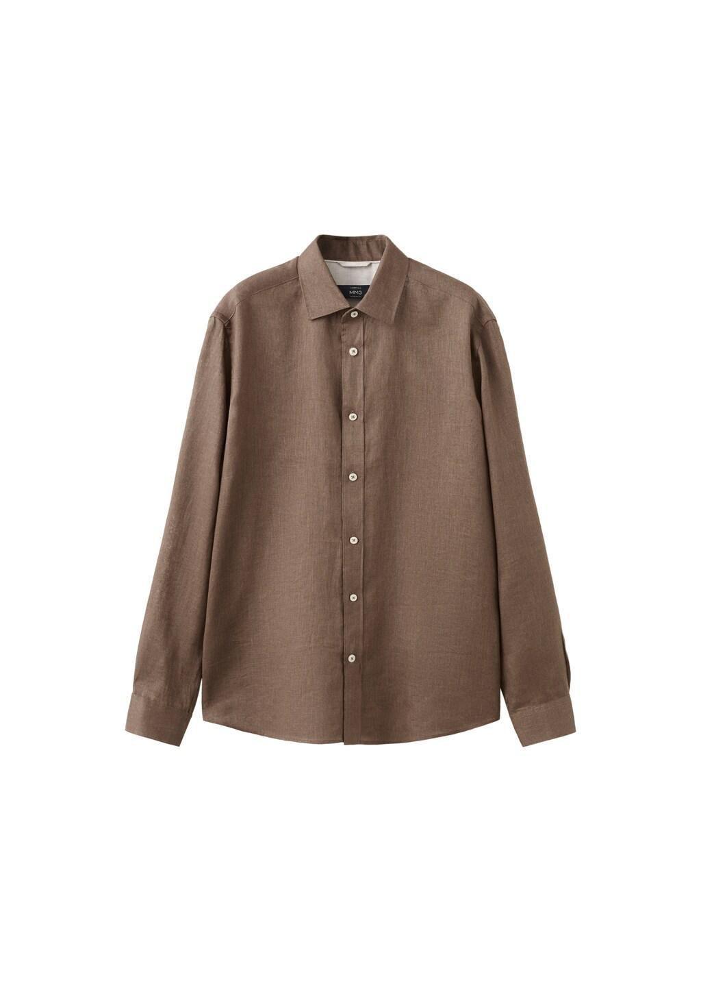 Brown Regular-Fit 100% Linen Shirt, Dark Brown, large image number 7