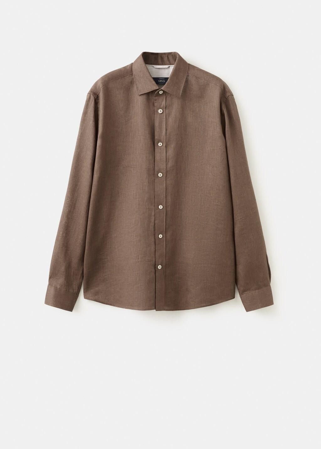 Brown Regular-Fit 100% Linen Shirt, Dark Brown, large image number 8