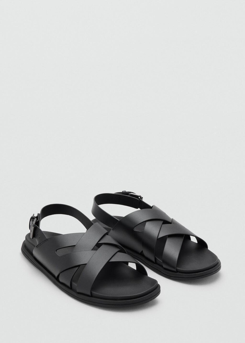 Black Cross-Strap Leather Sandals, 0201_99, large image number 0