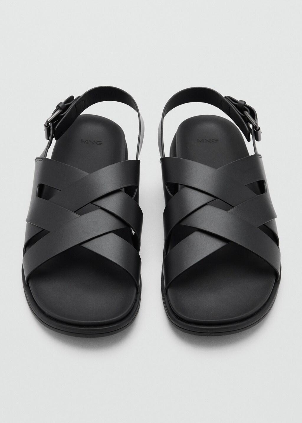 Black Cross-Strap Leather Sandals, 0201_99, large image number 1