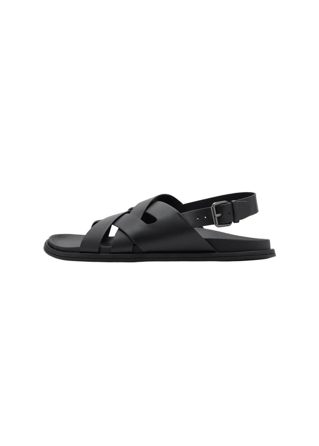 Black Cross-Strap Leather Sandals, 0201_99, large image number 2