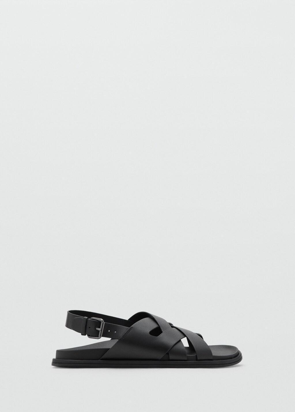 Black Cross-Strap Leather Sandals, Black, large image number 4