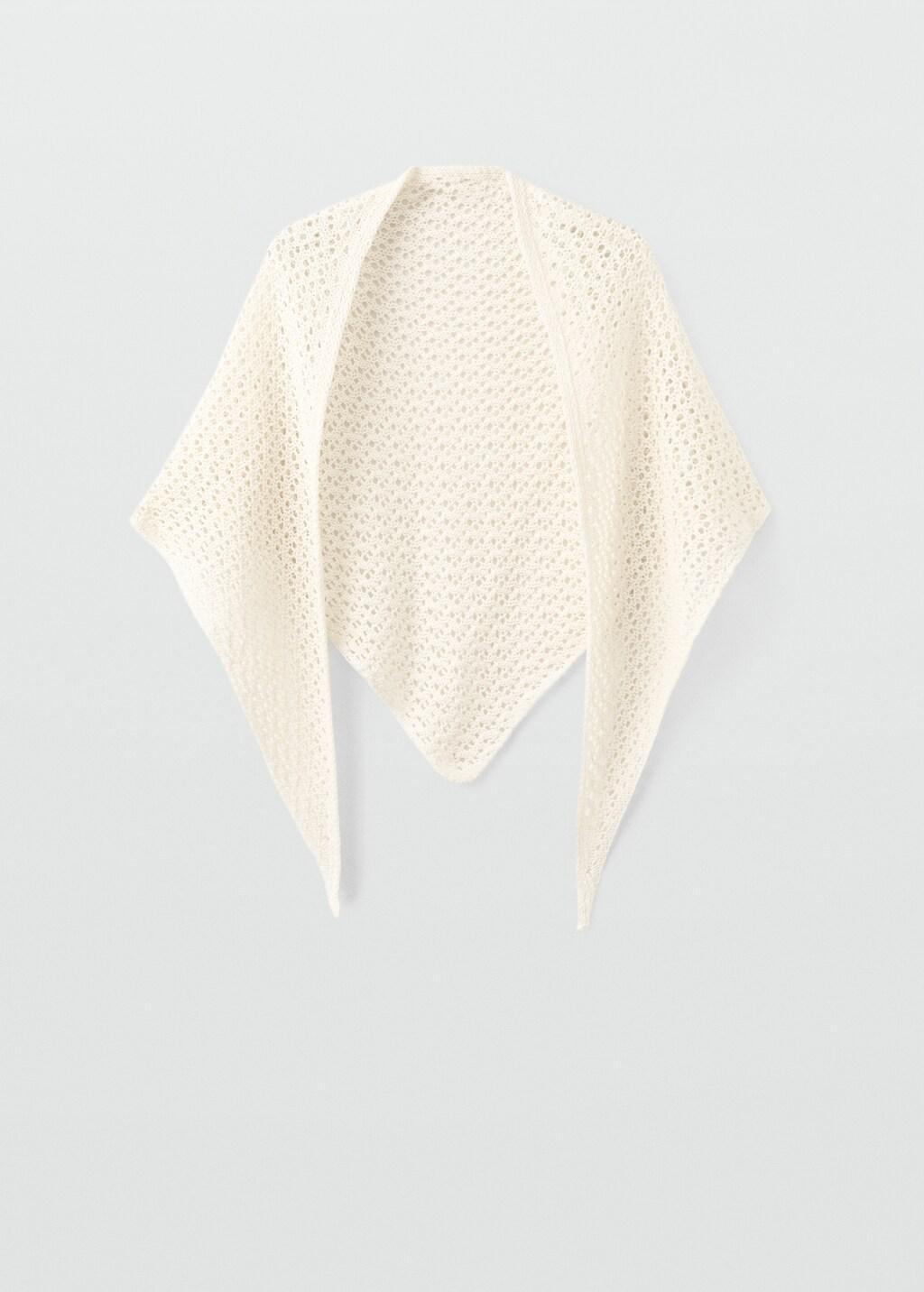 Beige Openwork Knit Shawl, Light Beige, large image number 3