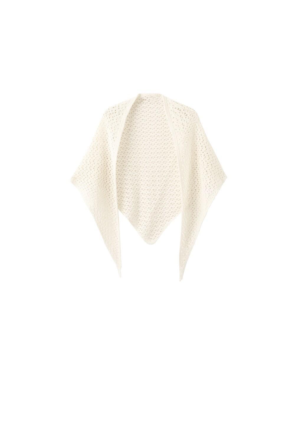 Beige Openwork Knit Shawl, Light Beige, large image number 3