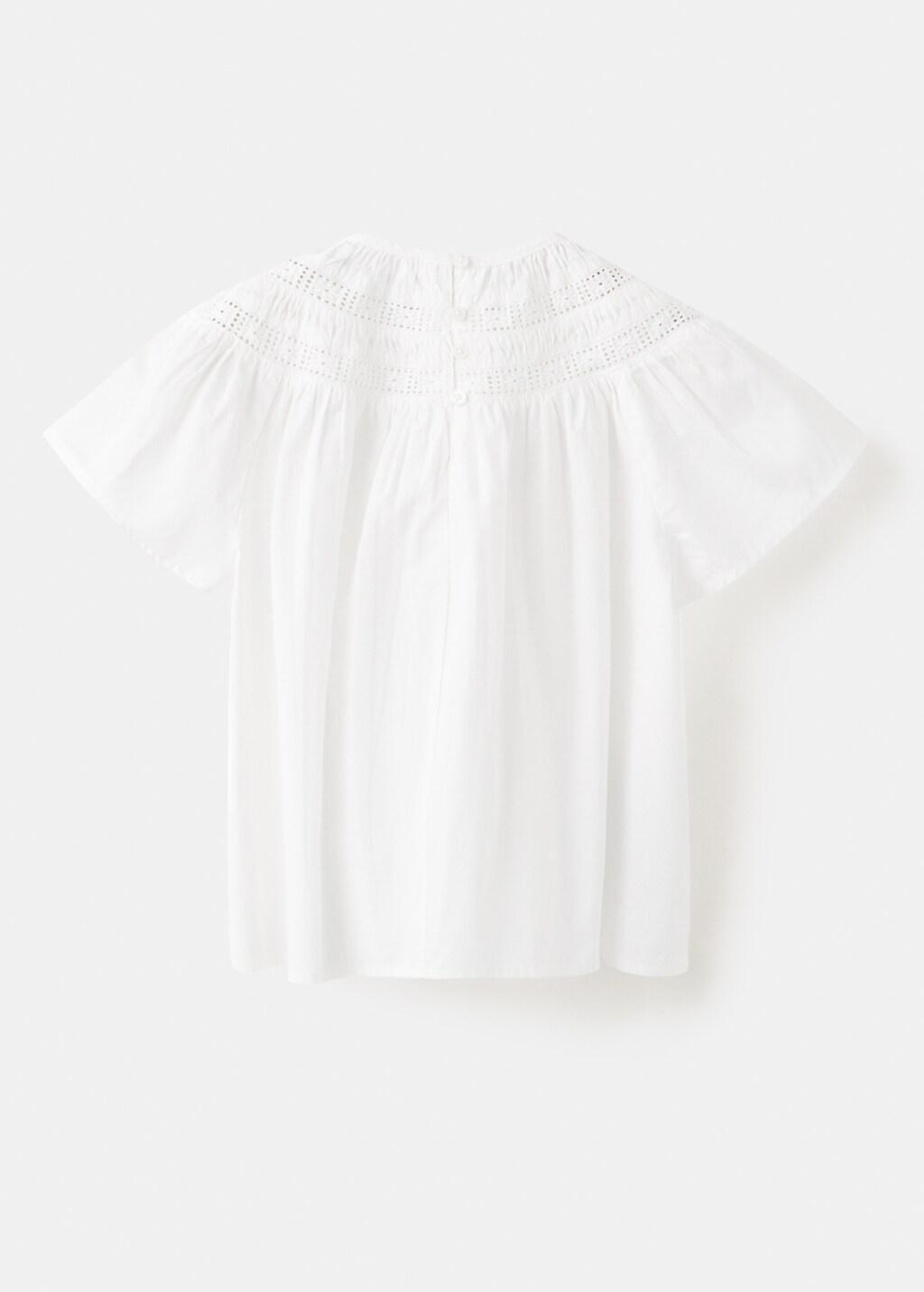 White Cotton Blouse With Openwork Details, Kids Girl, White, medium