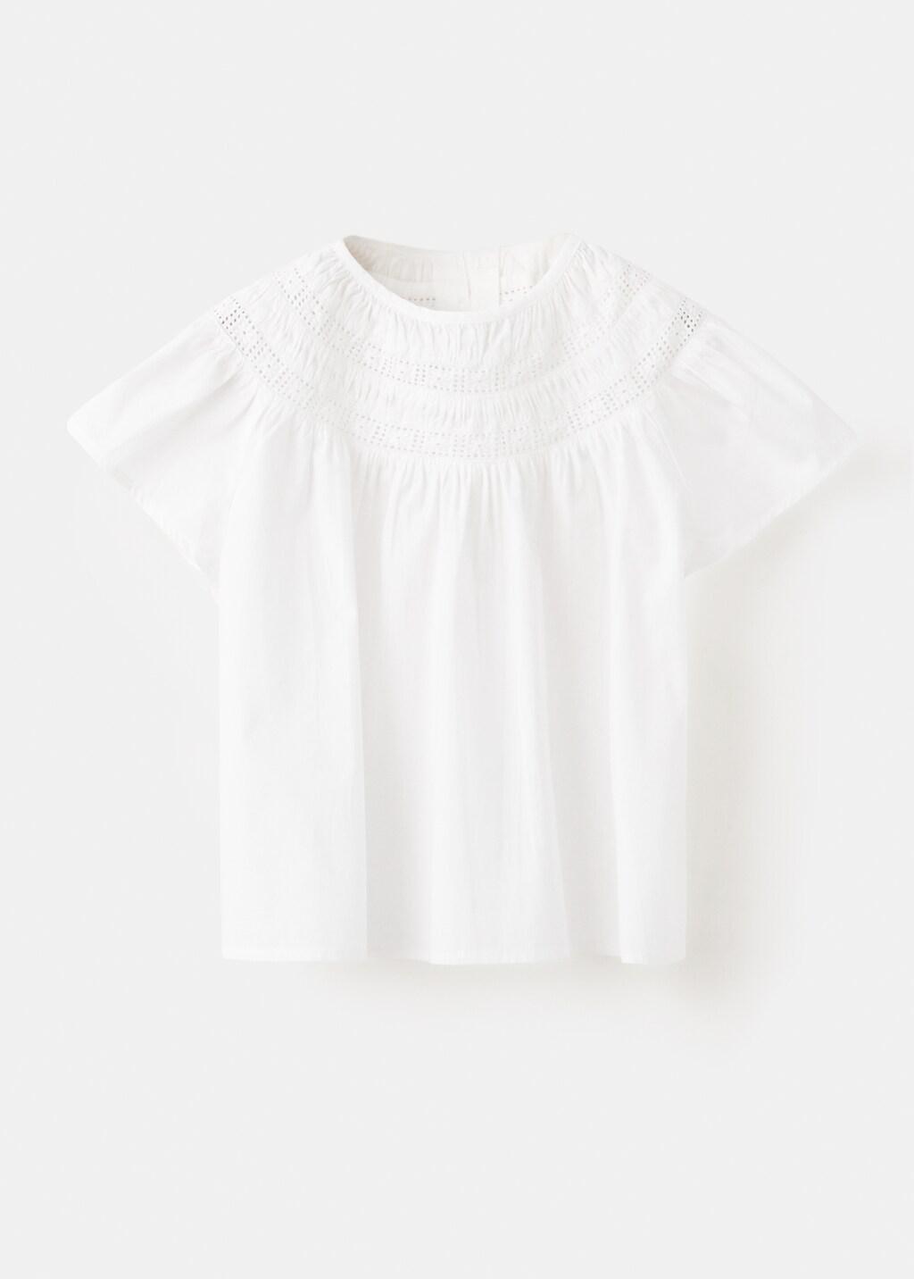 White Cotton Blouse With Openwork Details, Kids Girl, White, large image number 5