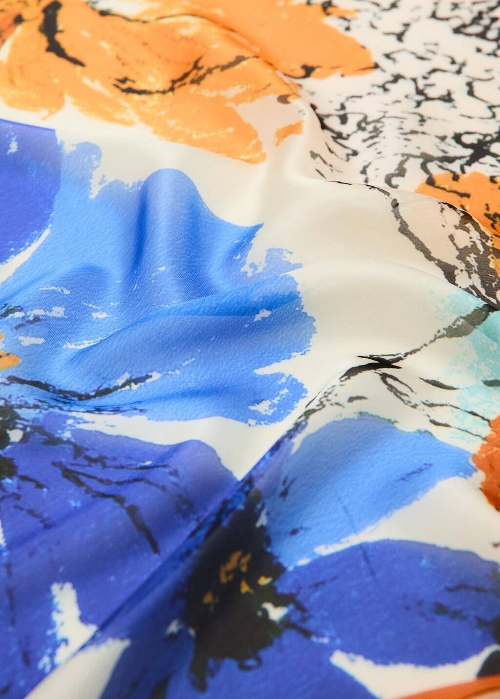 Blue Floral Print Scarf, 0201_52, large image number 0