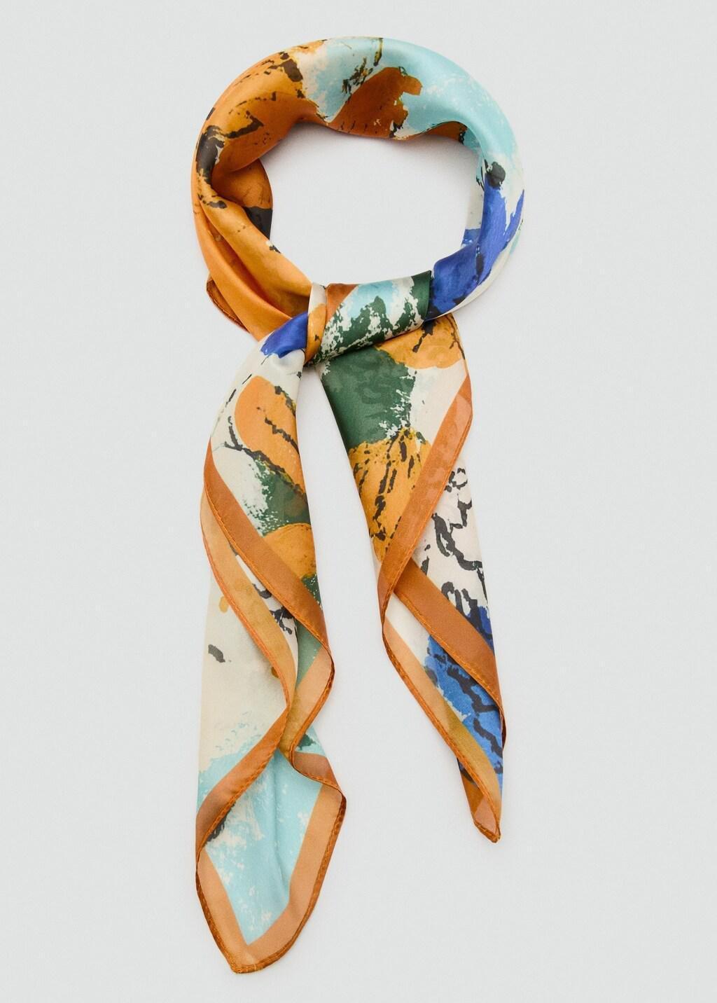 Blue Floral Print Scarf, 0201_52, large image number 1