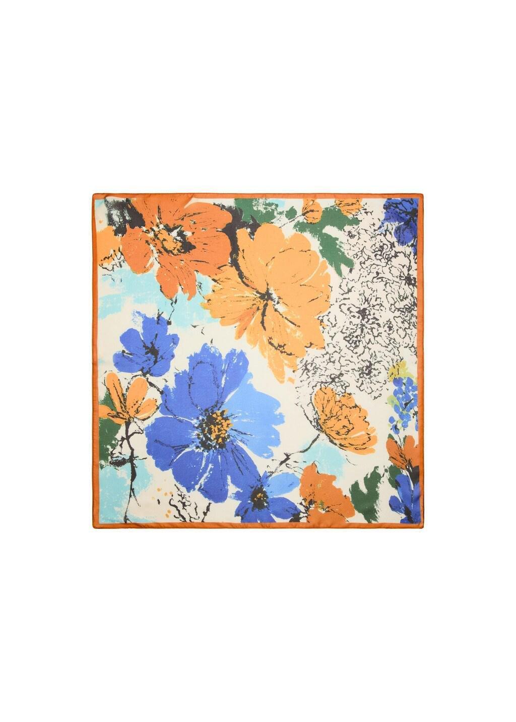 Blue Floral Print Scarf, 0201_52, large image number 2