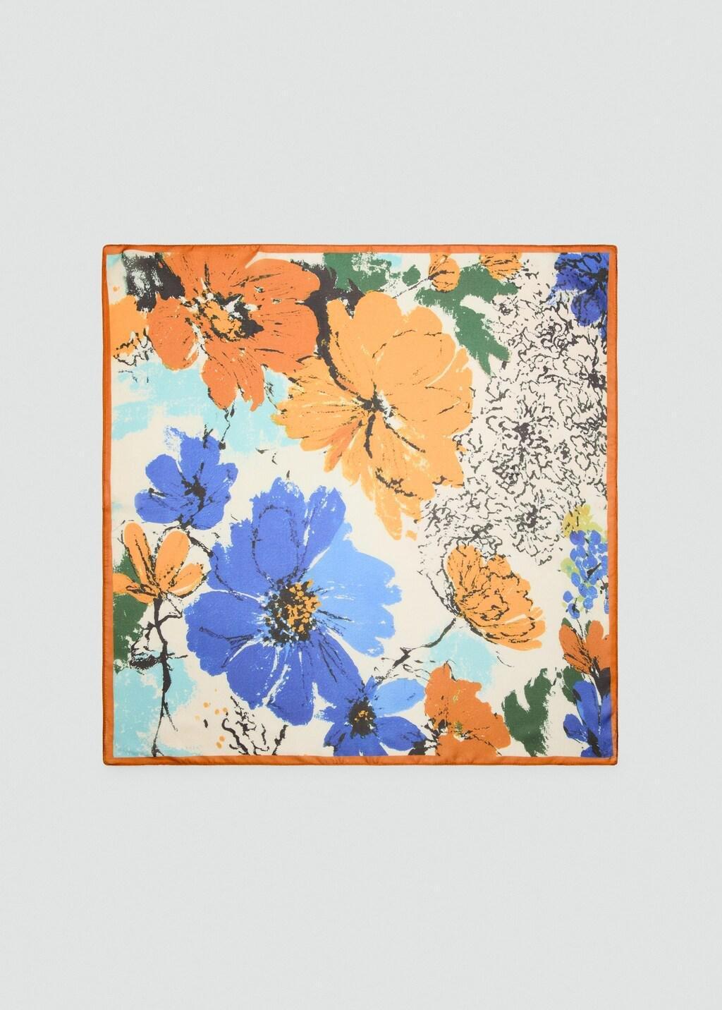 Blue Floral Print Scarf, 0201_52, large image number 3