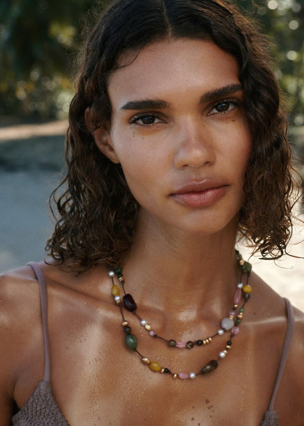 Green Double Beaded Necklace, Green, medium