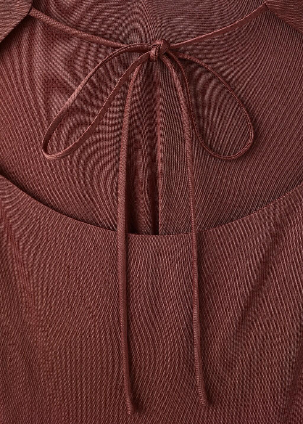 Brown Satin Knit Dress With A Draped Neckline, Brown, large image number 4