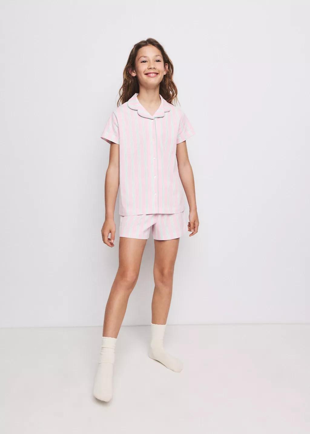 Purple Lt Pastel Striped Short Pyjamas, Kids Girl, Light-Pastel Purple, large image number 0