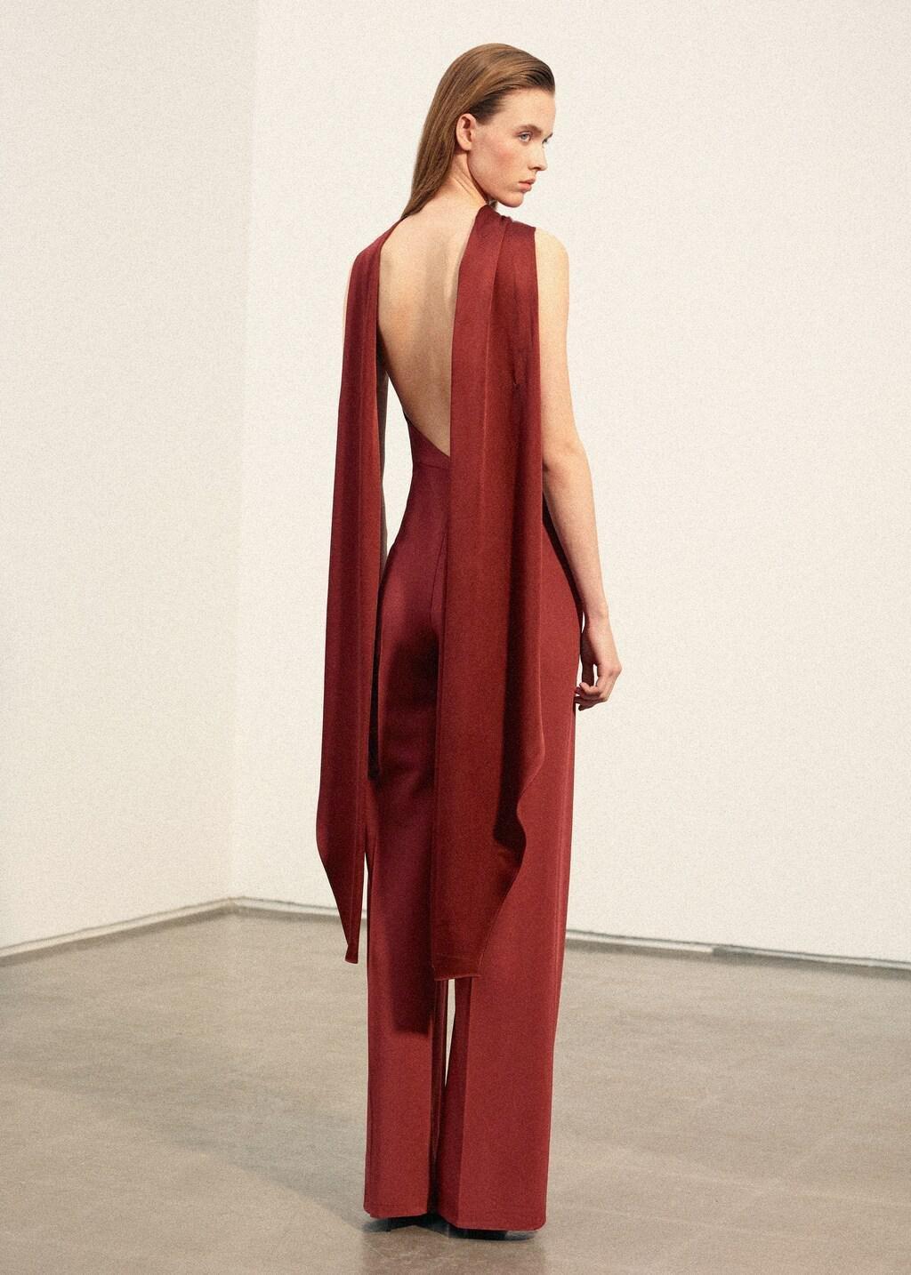 Orange Halter Neck Jumpsuit With Combined Detailing, Medium Orange, medium