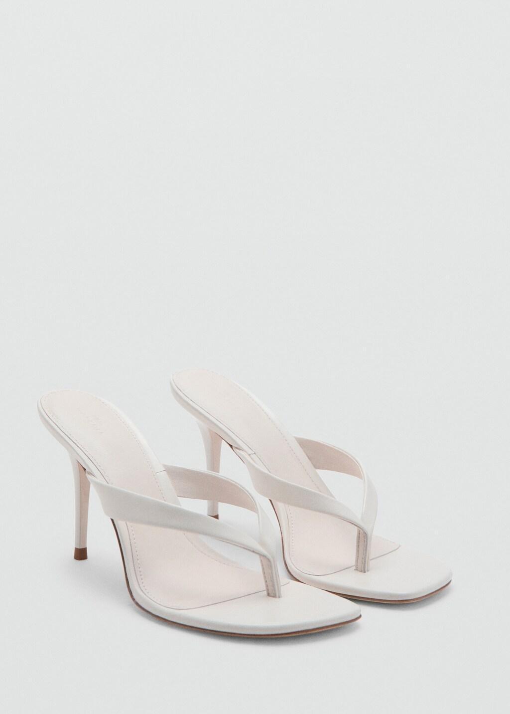White Heeled Leather Sandals With Straps, White, medium
