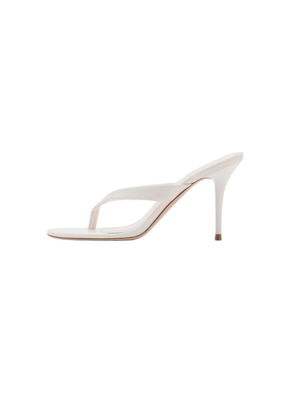 White Heeled Leather Sandals With Straps, White, large image number 3