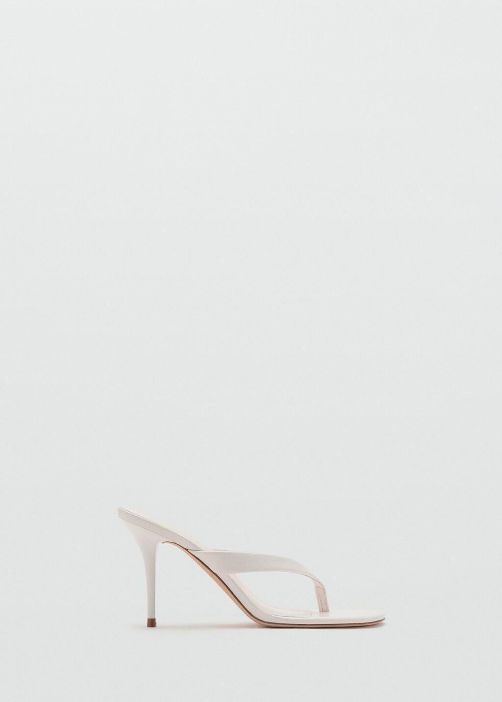 White Heeled Leather Sandals With Straps, White, large image number 4