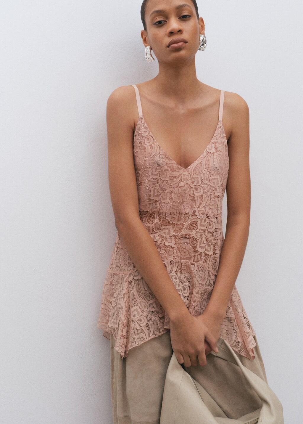 Pink Lt Pastel Ruffles Lace Top, Light-Pastel Pink, large image number 3