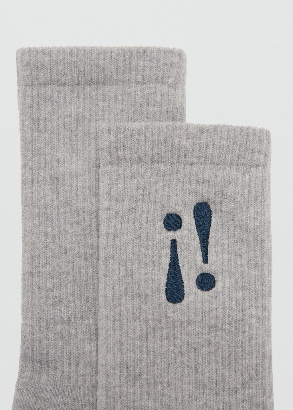 Grey Embroidered Cotton Socks, 0201_92, medium
