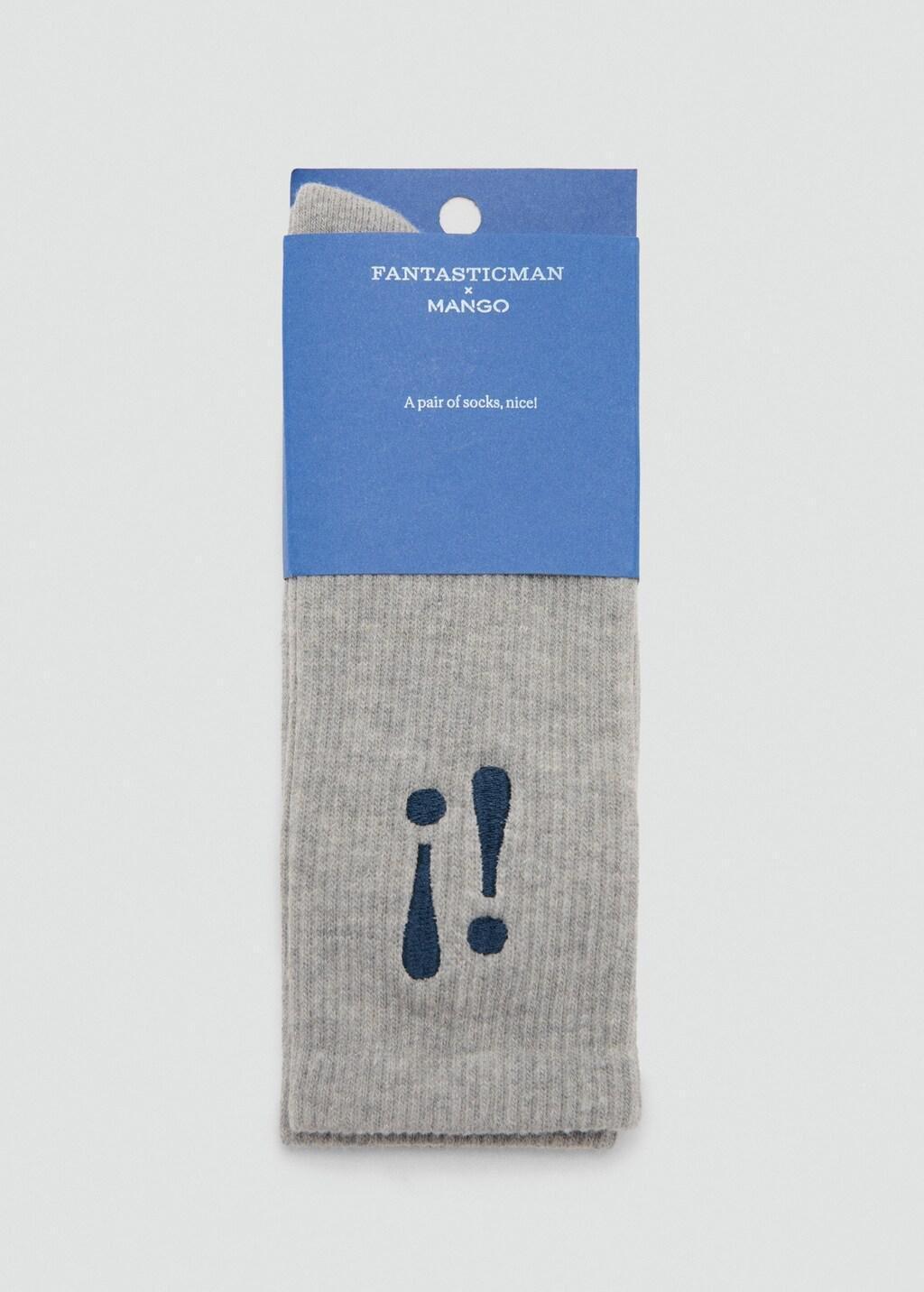 Grey Embroidered Cotton Socks, 0201_92, large image number 1