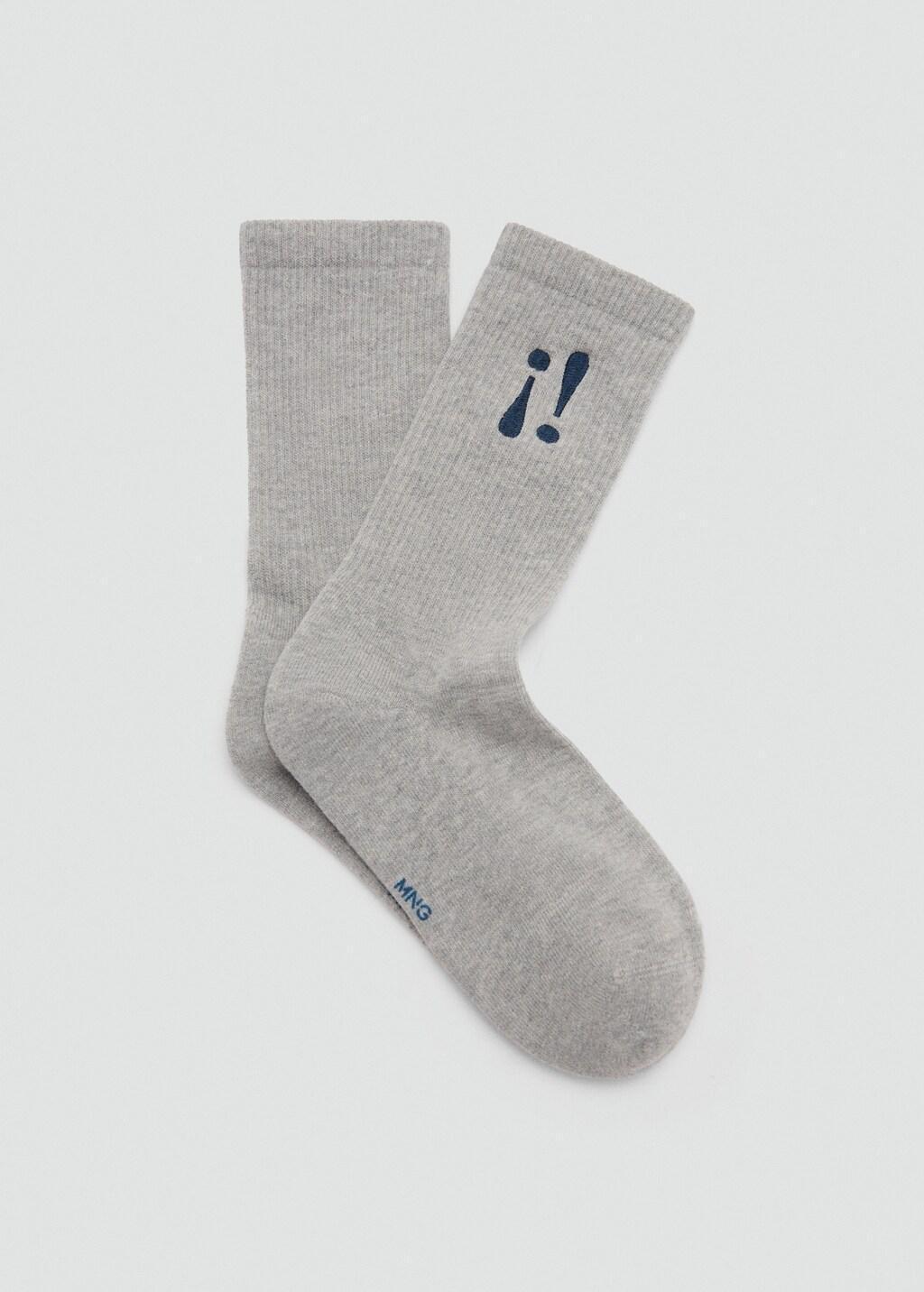Grey Embroidered Cotton Socks, 0201_92, large image number 3