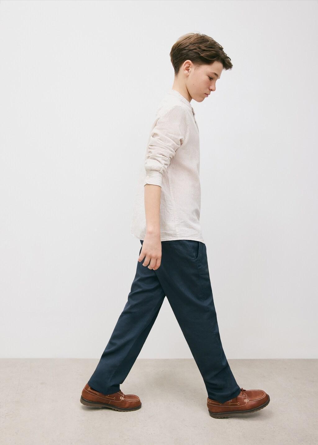 NAVY Straight linen-blend trousers, Kids Boy, Navy, large image number 0