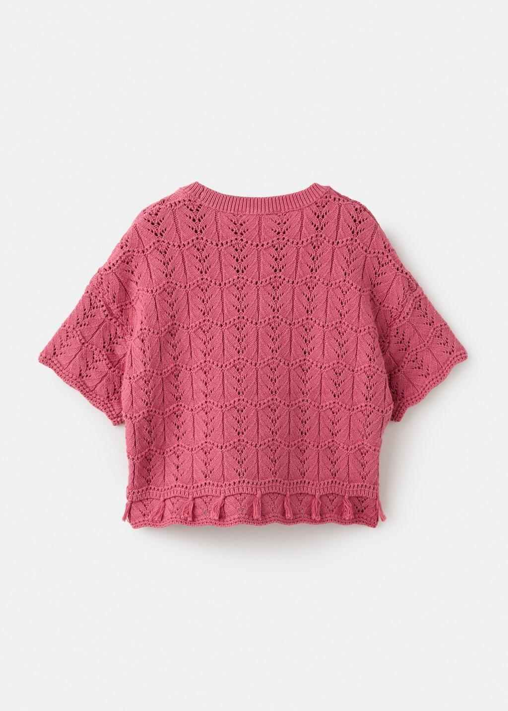 Medium Red Short-Sleeved Crochet Sweater, Kids Girl, 0201_74, large image number 2