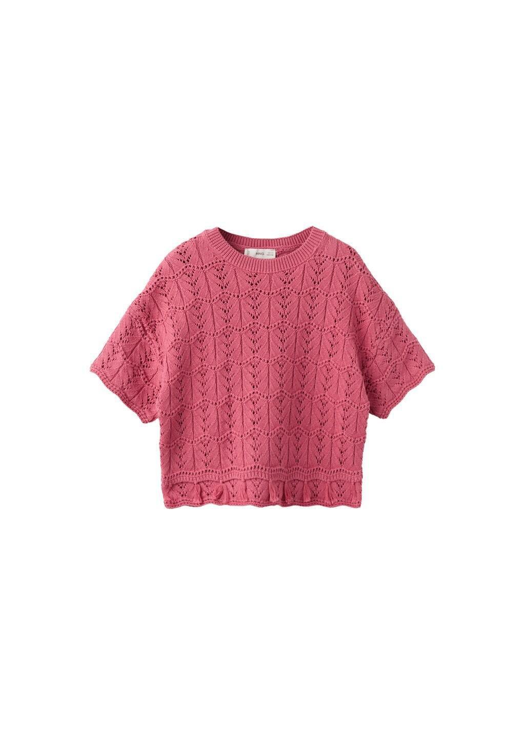 Medium Red Short-Sleeved Crochet Sweater, Kids Girl, 0201_74, large image number 5