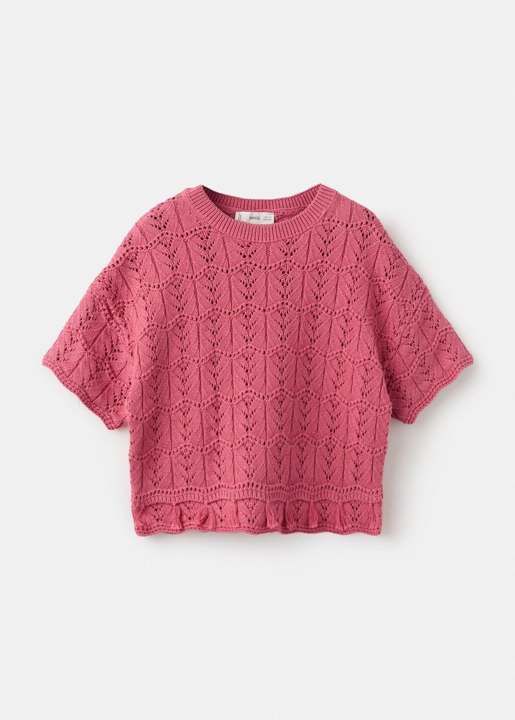 Medium Red Short-Sleeved Crochet Sweater, Kids Girl, 0201_74, large image number 6