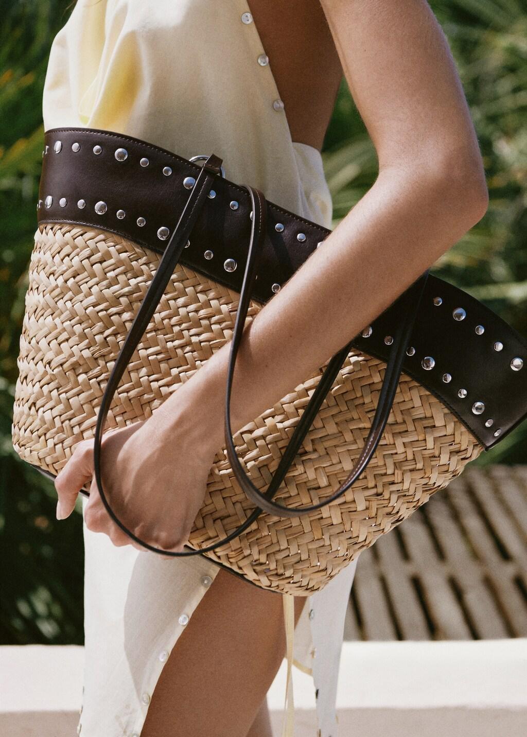 Brown Natural Fibre Basket With Studs, 0201_32, large image number 0