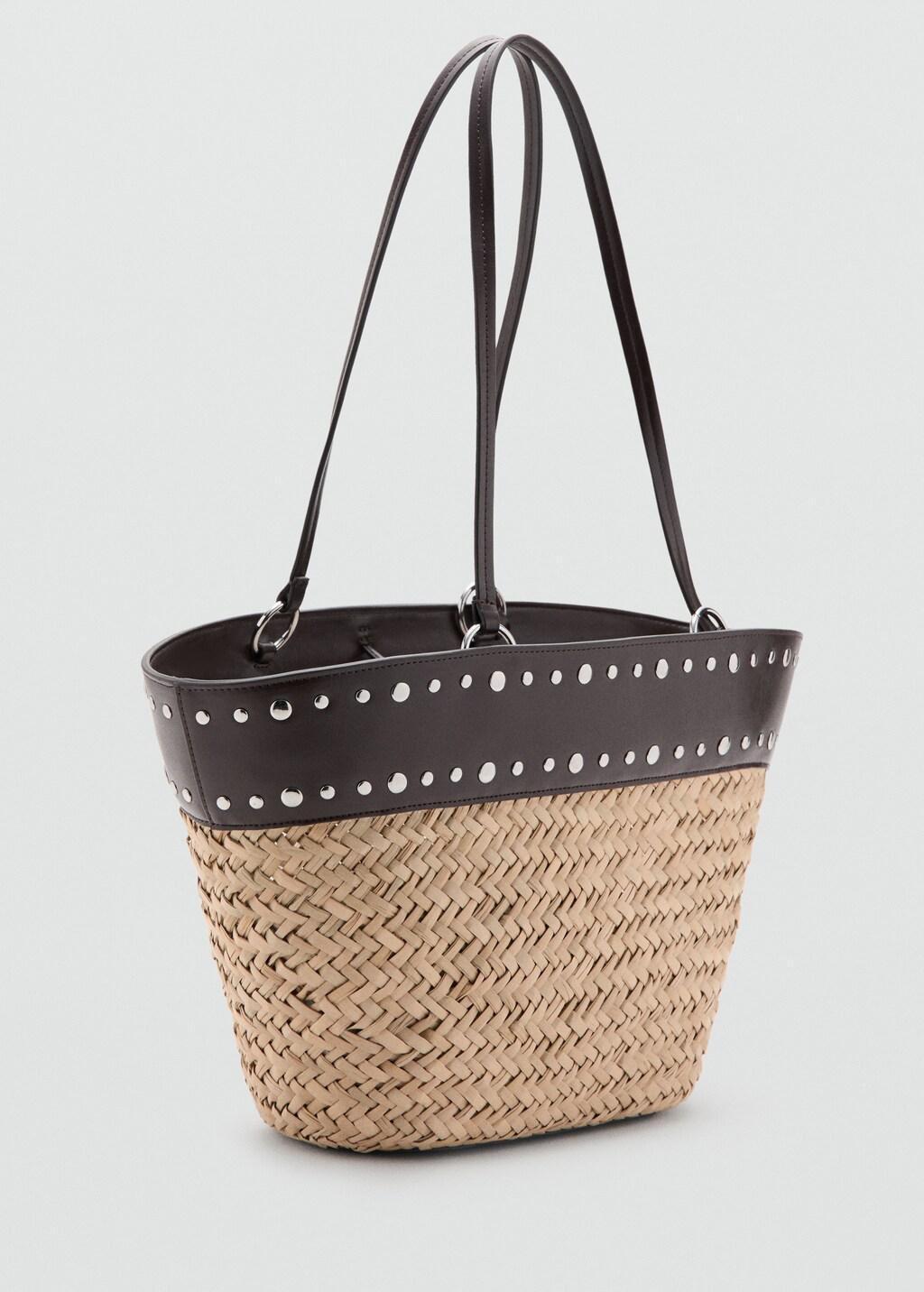 Brown Natural Fibre Basket With Studs, Dark Brown, medium