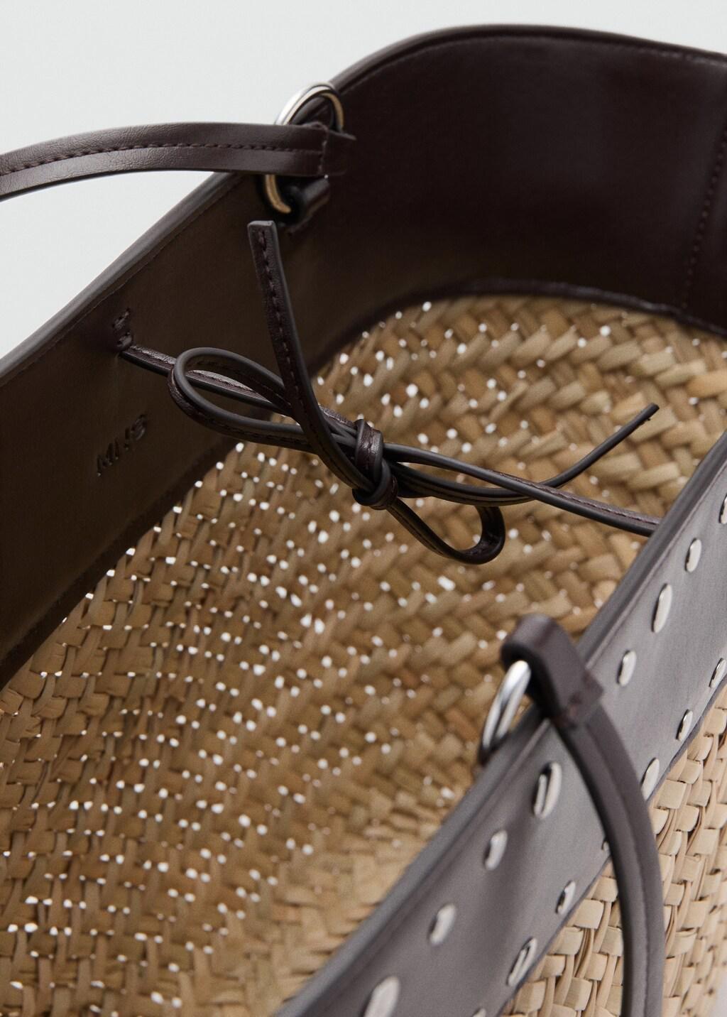 Brown Natural Fibre Basket With Studs, Dark Brown, medium