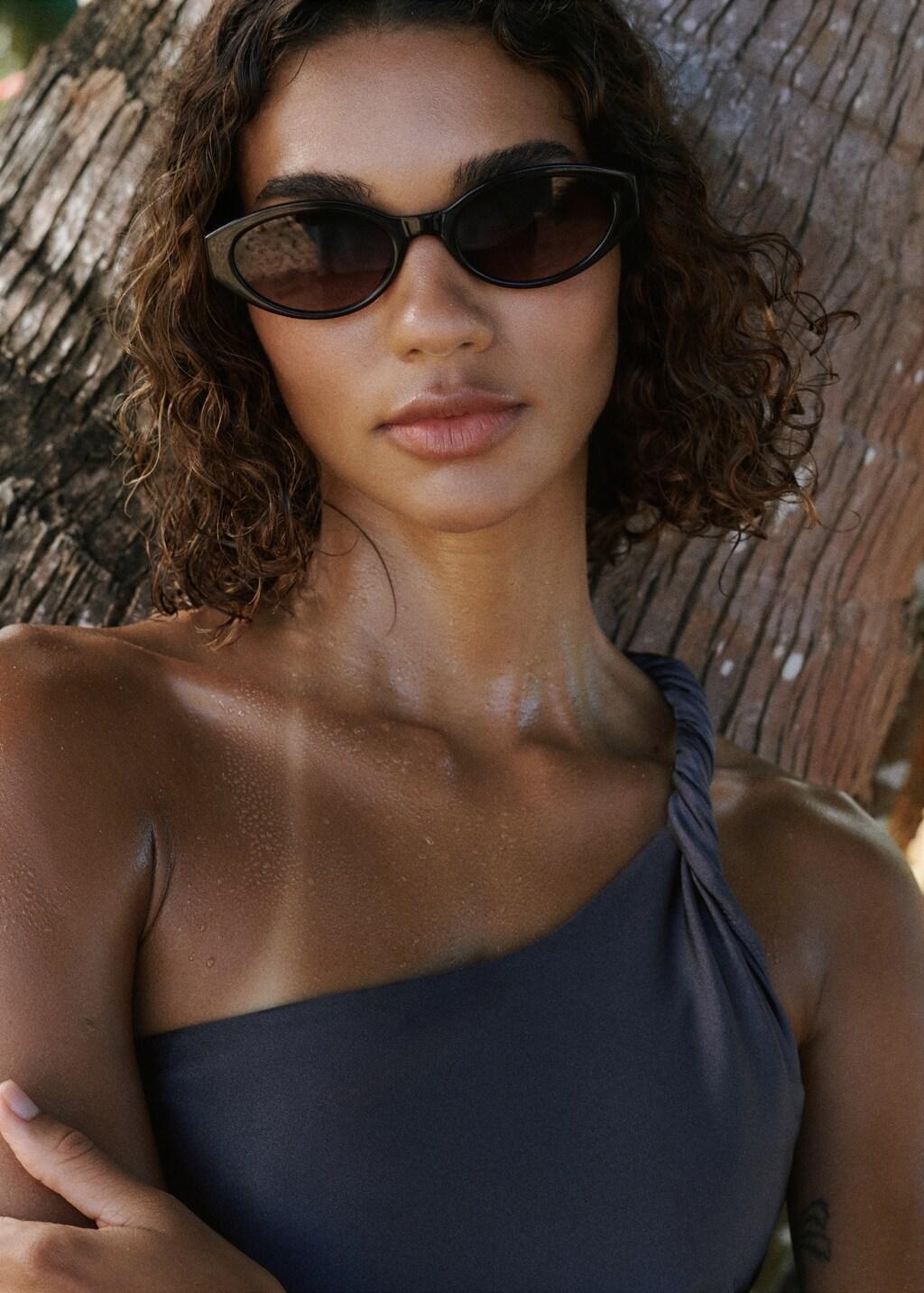 Grey Asymmetric Swimsuit, Grey, large image number 4